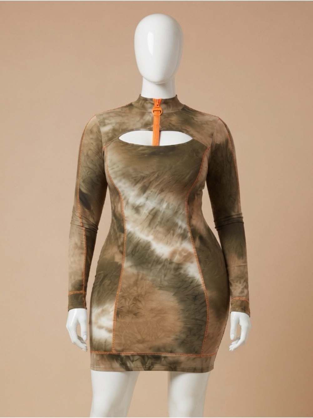 Capsule Olive Tie-Dye Bodycon Mini Dress with Keyhole